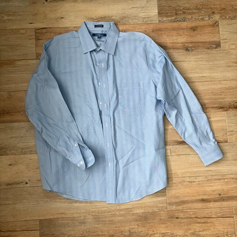 Croft & Barrow Men’s Dress Shirt 18 34/35 Light Blue Plaid Non-Iron